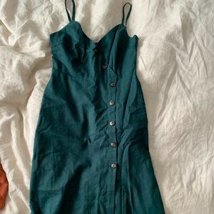 Forest Green Midi Dress w/ Buttons + Slit
